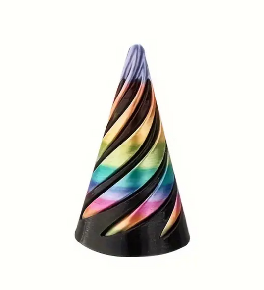 Rainbow Spiral Kinetic Fidget Cone – 3D Printed Desk Toy for Kids & Adults