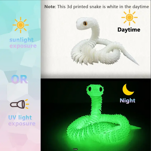 Glow-in-the-Dark 30cm Articulated White Snake